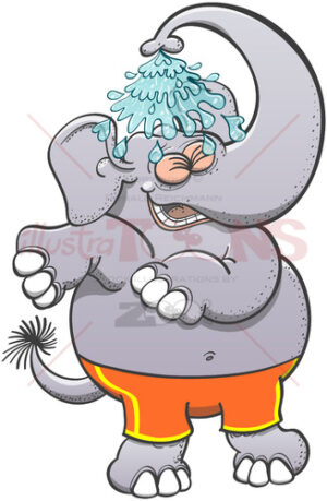 Cool elephant taking a refreshing shower from his own trunk - illustratoons