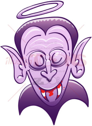Dracula looking innocent while having blood on his teeth - illustratoons