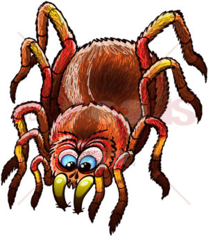 Scary tarantula sinking its fangs into a surface - illustratoons