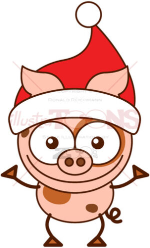 Christmas pig wearing a red Santa hat - illustratoons