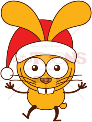 Funny rabbit wearing Santa hat and welcoming Christmas - illustratoons