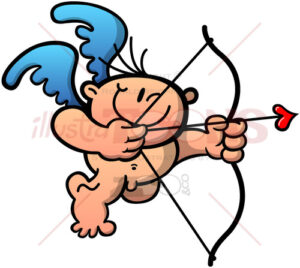 Cupid drawing a bow to shoot a love arrow - illustratoons