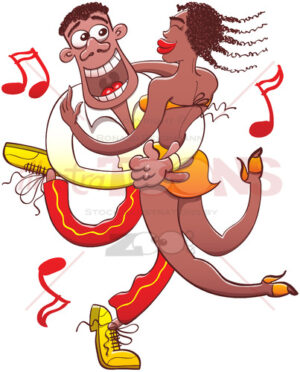 Talented black couple joyfully dancing salsa - illustratoons