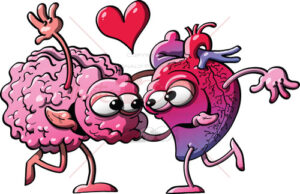 Funny couple of heart and brain madly falling in love - illustratoons