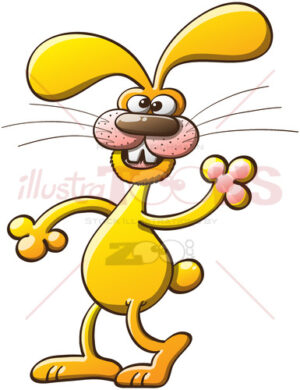 Joyful yellow bunny smiling and waving goodbye to you - illustratoons