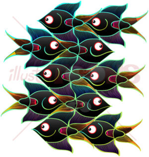 Smiling black fishes forming a seamless pattern - illustratoons