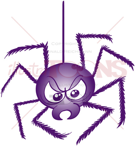Scary spider hanging from its strong web thread - illustratoons