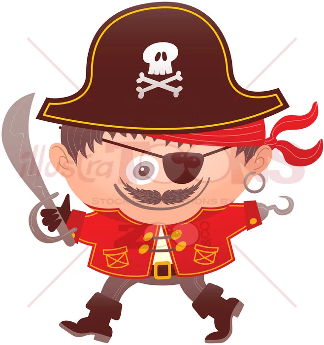 Mischievous boy wearing a pirate costume for Halloween - illustratoons