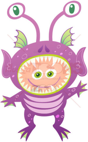 Nice boy wearing an alien costume for Halloween - illustratoons
