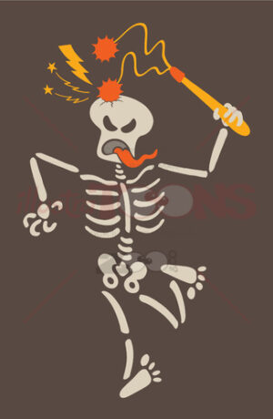 Masochistic skeleton breaking its own skull with a flail - illustratoons