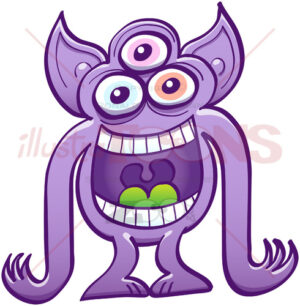 Three-eyed alien having fun by laughing mischievously - illustratoons
