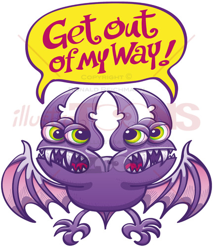 Two-headed bat asking each other to get out of the way - illustratoons