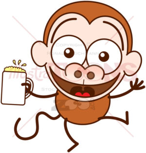 Cool monkey celebrating the joy of life with beer - illustratoons