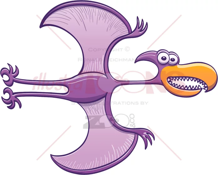 Flying pterodactyl showing a surprised mood - illustratoons