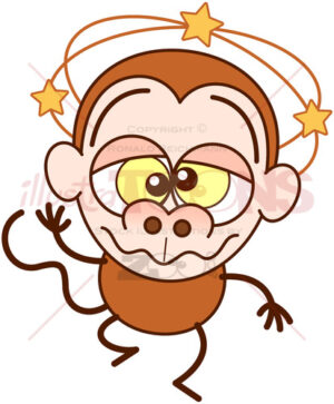 Monkey feeling dizzy and seeing stars around its head - illustratoons