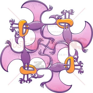 Voracious pterodactyls bitting each other’s legs - illustratoons