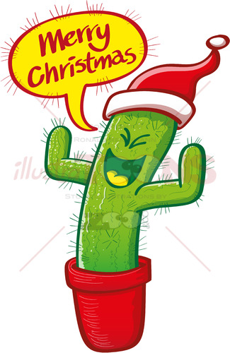 Christmas cactus wearing Santa hat and celebrating - illustratoons