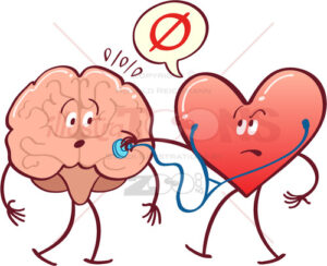 Heart checking brain with a stethoscope - illustratoons