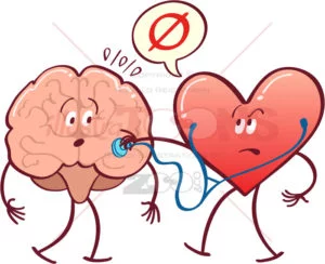 Heart checking brain with a stethoscope - illustratoons