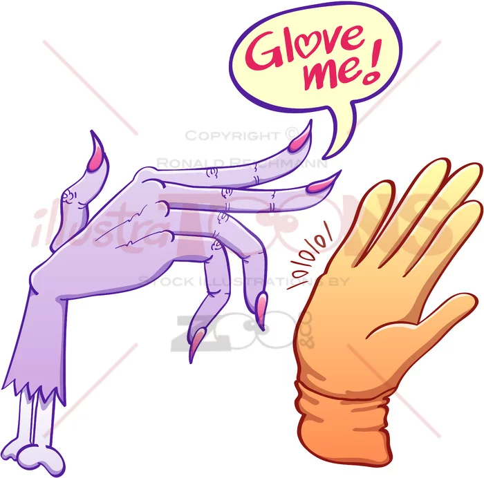 Monstrous scary hand asking for glove - illustratoons