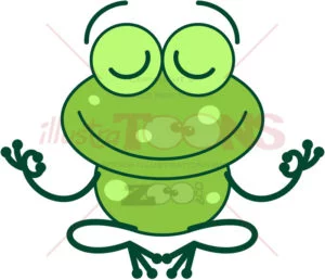 Cool green frog meditating in lotus pose - illustratoons