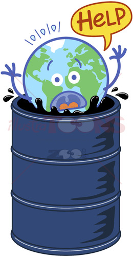 Earth in trouble drowning in an oil barrel - illustratoons