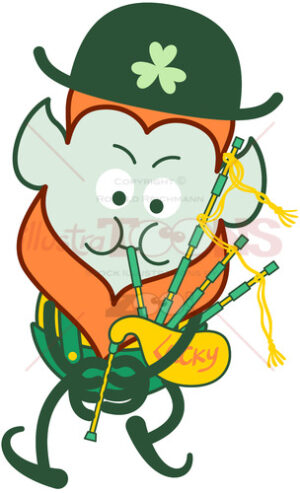 Leprechaun playing bagpipe to celebrate St Paddy’s Day - illustratoons