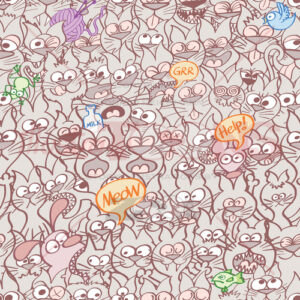 Funny cats in a crowded seamless pattern - illustratoons