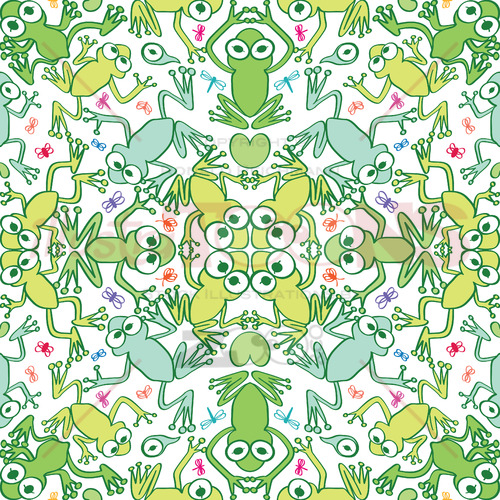 Green frogs in a decorative seamless pattern - illustratoons