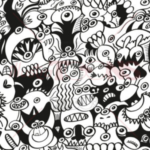 Crazy doodles in a funny seamless pattern design - illustratoons