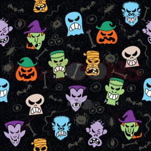 Pattern design showing mischievous Halloween characters - illustratoons