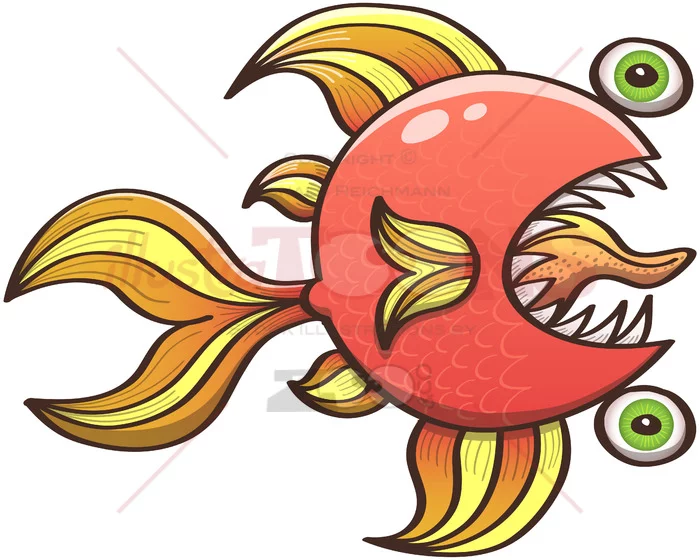 Fantail goldfish feeling nervous and looking zombie - illustratoons