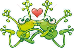 Frogs kissing passionately in the middle of a big jump - illustratoons