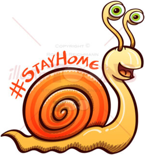 Cool snail invitation to keep safe by staying at home - illustratoons