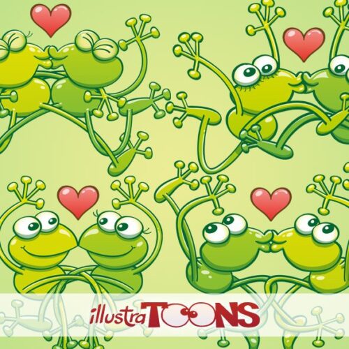 Green frogs in love kissing passionately collection