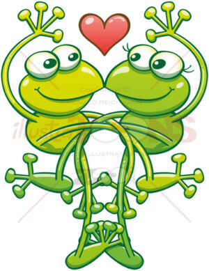 Intertwined frogs flirting and madly falling in love - illustratoons