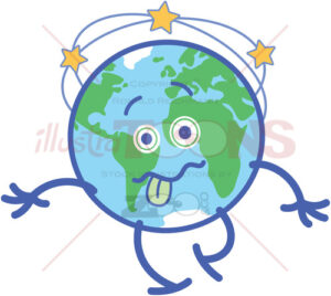 Planet Earth walking unsteadily and feeling dizzy - illustratoons