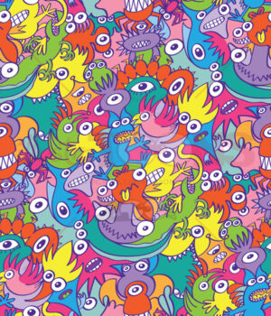 Colorful monsters in doodle art style as a pattern design - illustratoons