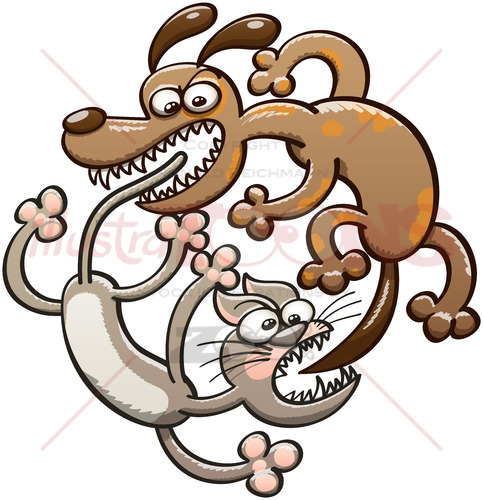 Mad dog running after a mad cat and viceversa - illustratoons