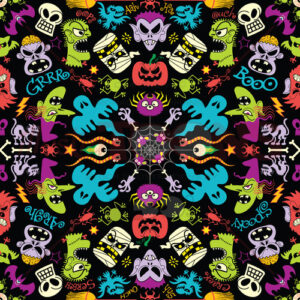 15 spooky monsters in a colorful Halloween pattern design - illustratoons