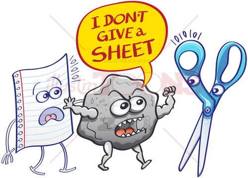Angry rock saying I don’t give a sheet to evil scissors - illustratoons