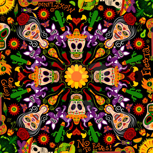 Mexican mandala Day of the dead pattern art - illustratoons