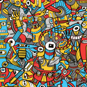 Retro Robots Pattern Design: Playful Artwork for Steampunk and Sci-Fi Lovers - illustratoons