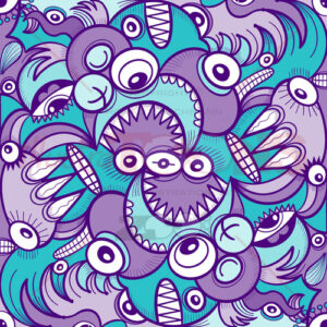 Monster Doodles in Turquoise and Purple : Mischievous and Playful Artwork - illustratoons