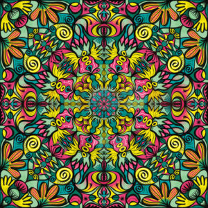 Enchanted Jungle Mandala – A Vibrant and Imaginative Pattern Design - illustratoons