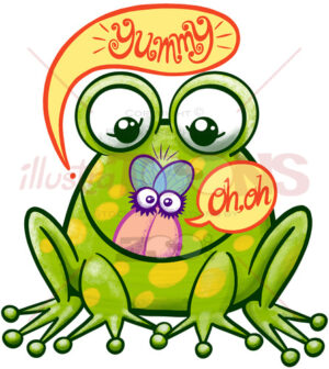 The Happy Frog and the Unhappy Fly – A Comical Encounter in the Shimmering Pond - illustratoons